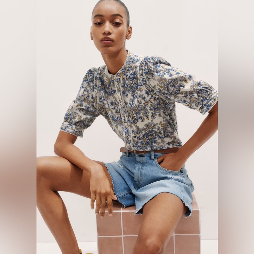 ME+EM Cotton Geo Paisley Print Blouse